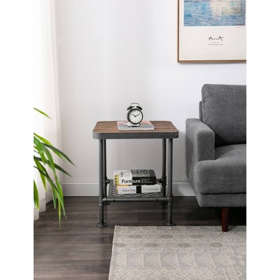 Newport Industrial Gray & Natural Fir Wood Square End Table