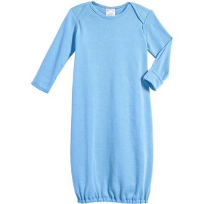 Image of City Threads USA-Made Organic Cotton Super-Soft Baby Rib Gown | Bright Light Blue - Newborn