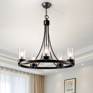 Maxax 25.2" Black 5-Light Chandelier, Dimmable Ceiling Lighting for Sloped Ceilings, Living Room Dining Room - 1 of 4