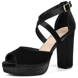 BLISSFUL STEP Women's Crisscross Strap Chunky Heel Platform Heeled Sandals - 1 of 3