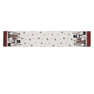Unique Bargains Christmas Table Runner Rectangular Snowman Dwarf Linen Red Black White 72"x13" 1 Pc