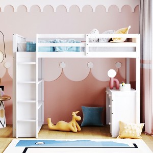 Bellemave Full Size Loft Bed with Desk and Storage Drawers and Shelves, Wood loft beds, for Girls Boys Teens Adults,No Box Spring Needed(White) - 1 of 4