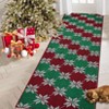 Checkered Festive Christmas Leaf Pattern Rectangular Rug Holiday Decor for Living Room Cozy Seasonal Mat Carpet - 3 of 4