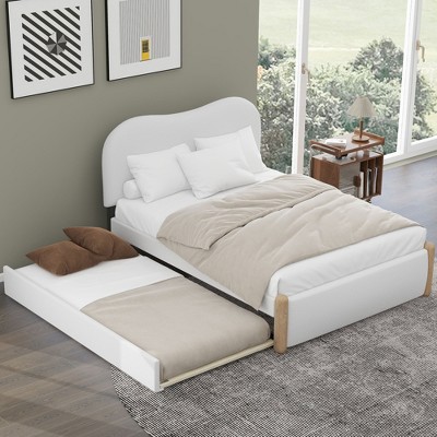 Full Size Upholstered Platform Bed With Wood Supporting Feet And Twin ...