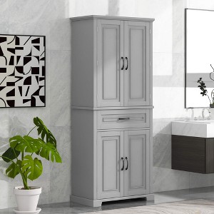 ORRD Bathroom Storage Cabinet with Doors & Drawer, Adjustable Shelf, Multiple Storage Space, Grey - 1 of 4