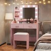 Vanity Desk with Mirror and Lights, Makeup Vanity with Cushioned Stool, 3 Lighting Modes Adjustable Brightness - 3 of 4