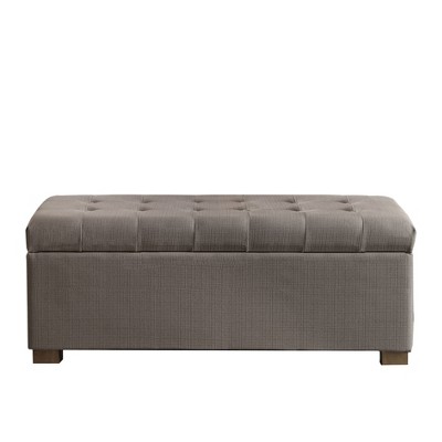 Gray Tufted Fabric Storage Bench with Wood Legs