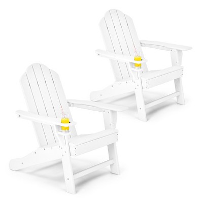 Costway 2PCS Patio Adirondack Chair Weather Resistant Garden Deck W/Cup Holder White\Black\Grey\Turquoise\Navy\Red