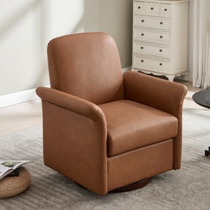 GDFStudio Sarah Modern 33.5" Rubber Wood and Fabric Upholstered Swivel Armchair - 1 of 4