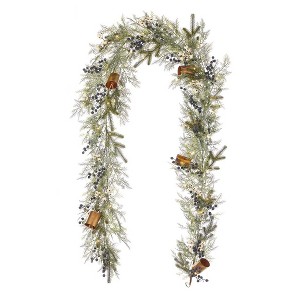 Christmas Mixed Mica Foliage with Blueberries and Harmony Bells 9ft Garland Pre-Lit with 50 LED Fairy Lights B/O - 1 of 4