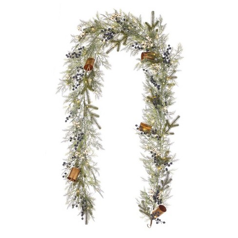 Seasonal LLC Mixed Mica Foliage with Blueberries and Harmony Bells 9ft Garland Pre-Lit with 50 LED Fairy Lights B/O - image 1 of 4