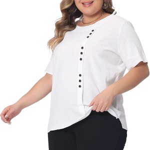 Agnes Orinda Women's Plus Size Lightweight Soft Short Sleeve Round Neck Cotton Linen Casual T-Shirts - 1 of 4