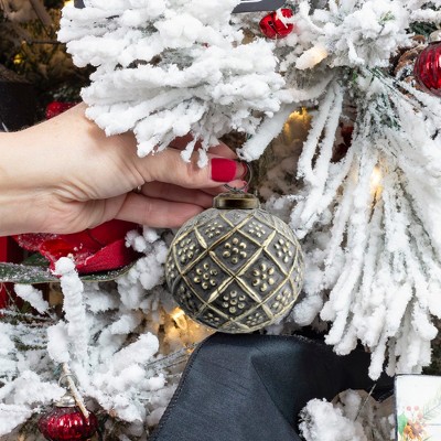 Distressed Silver and Gold Metal Glass Ball Ornaments, Set of 6