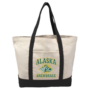 University Of Alaska Primary Logo Canvas Tote Bag With External Pocket, Reusable Shoulder Bag for Shopping, School, Beach - 1 of 4