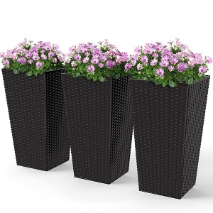 Aghana Digitals 3-Piece Rattan-Style 24" Tall Planters, Brown PP Plastic Indoor/Outdoor Flower Pots - 1 of 4