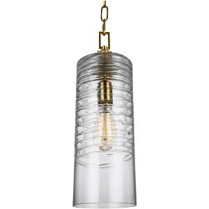 Generation Lighting Elmore 6" Brass and Glass Cylinder Mini Pendant - 1 of 2