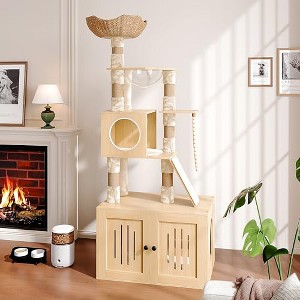 66.9-Inch Cat Tree Tower with Litter Box Enclosure, Large Condo with Food Station Storage Scratching Posts Hammock & Washable Cushions - 1 of 4