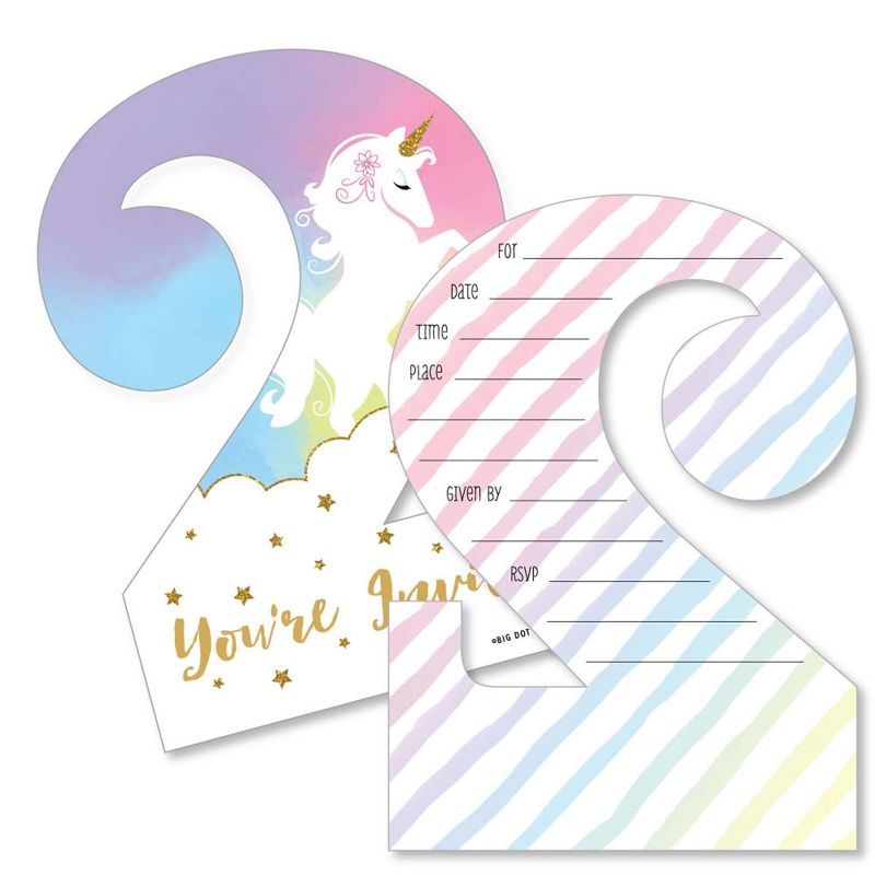 Big Dot of Happiness 2nd Birthday Rainbow Unicorn - Shaped Fill-in Invites - Magical Second Birthday Party Invite Cards with Envelopes - Set of 12, 1 of 6