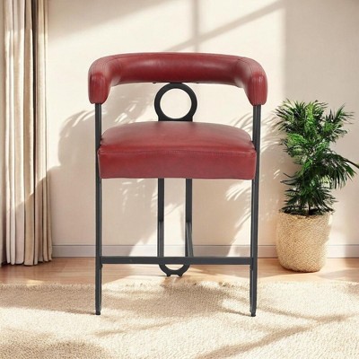 Alilang 23.62 inches Faux Leather Bar Stool with Circular Backrest and Metal Frame-Red