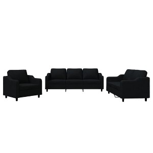 vidaXL Modern 3 Piece Sofa Set with Cushions - Seating Set in Breathable Black Fabric, Indoor or Outdoor Use, Compact Size for Small Spaces - 1 of 4