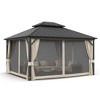 Arceso Hardtop Gazebos, 12X14 Aluminum Frame Permanent Pavilion with Curtains and Netting, Double Galvanized Steel Roof Gazebo, Black - 3 of 4