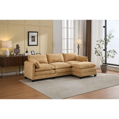 Hyleory Corduroy L-Shaped Sectional Sofa, 3-Seater Couch with Movable Ottoman, Modular Living Room Furniture for Apartments