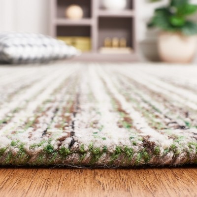 Abstract Brown and Green Handmade Tufted Wool Rug, 6' x 6'