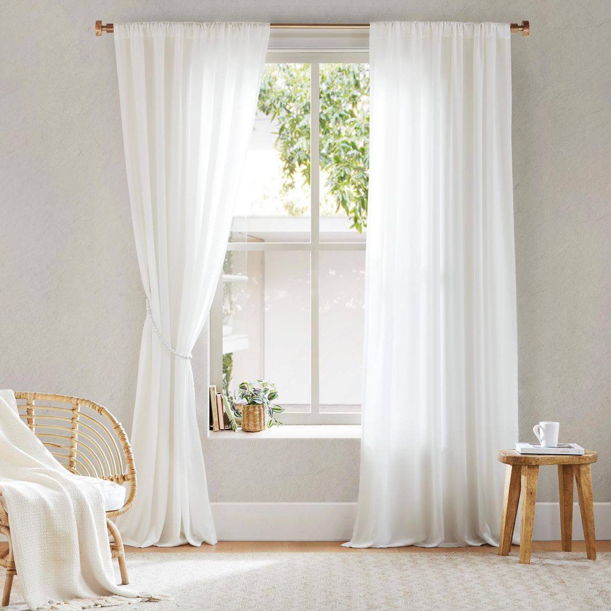 Window Curtain Set of 2, One-Way View Privacy Window Curtain for Bedroom, White, 52x63"