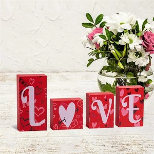 Joyfy Valentines Day Table Decoration LOVE Wooden Blocks Love Signs, Home Decoration LOVE Letter Table Sign for Girlfriend Wife Party Wedding Decor - 1 of 4