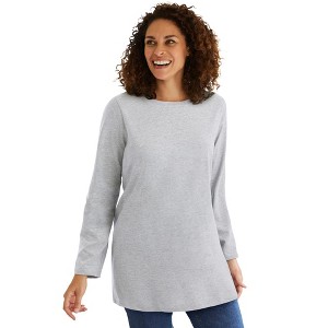 Woman Within Plus Size Perfect Long-Sleeve Crewneck Tunic - 1 of 4