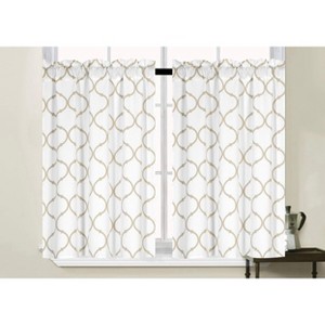 Kate Aurora Set of 2 Linen Colored Trellis Rod Pocket Kitchen Curtain Tiers - 36 in. Long - 1 of 3