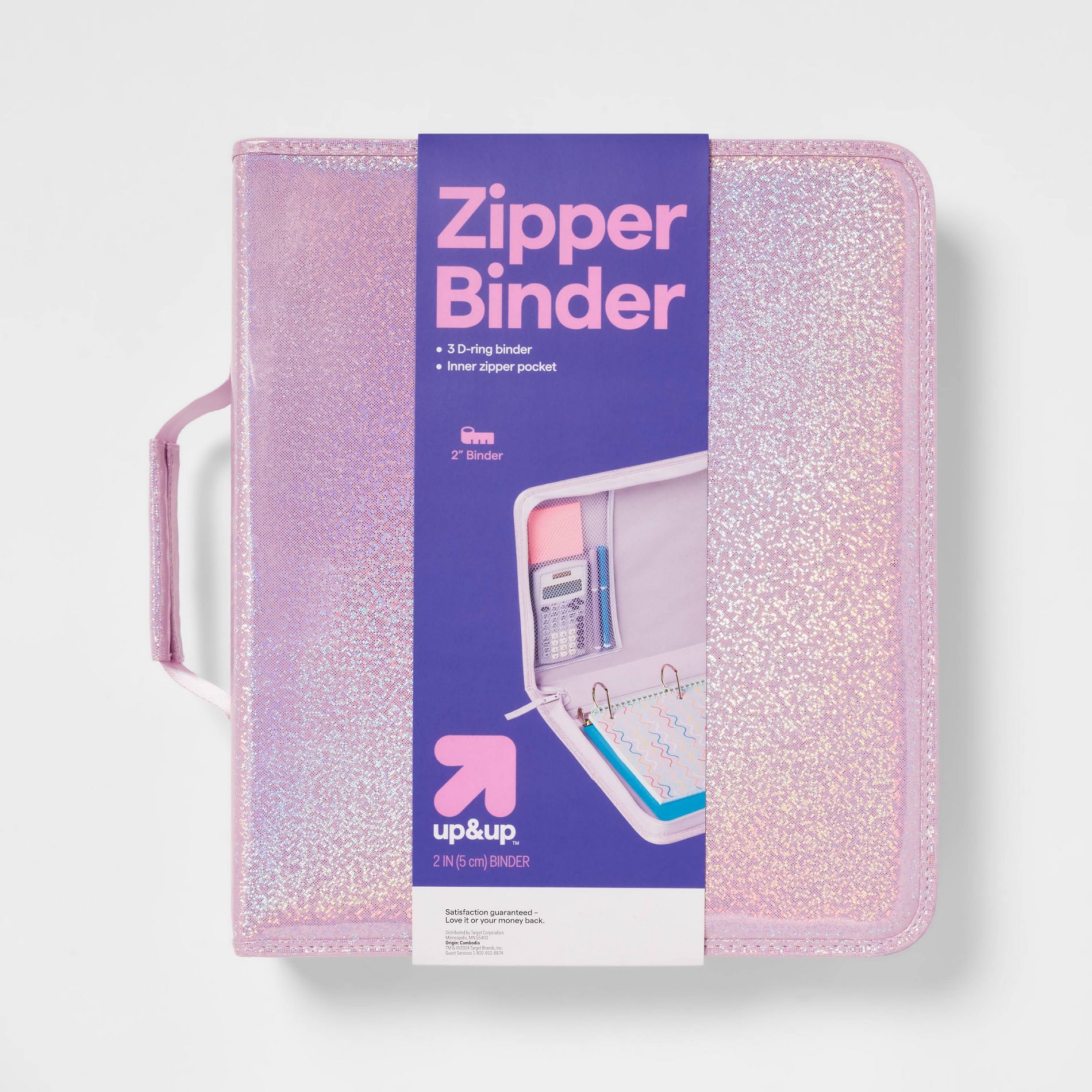 2" Fashion Zip Binder Glitter Purple - up&up™