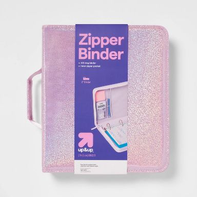 2" Fashion Zip Binder Glitter Purple - up&up™