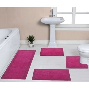 Luxury Reversible Bathroom Rugs Set, Washable Rug, Extra Soft and Absorbent bath Rug, Non-Slip Bath Mat Set, 4 Pcs Set with Contour, Hot Pink - 1 of 4
