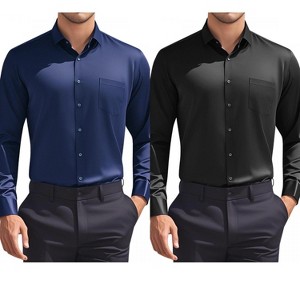 INSPIRE CHIC Men's Solid Long Sleeves Regular Fit Business Button Down Dress Shirts 2 Packs - 1 of 4
