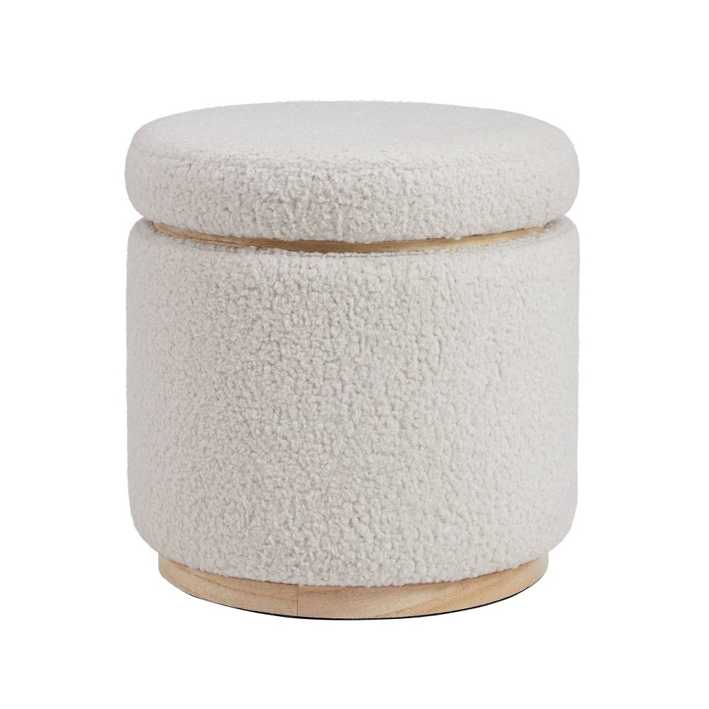 Photos - Pouffe / Bench Linon 18" Blanche Transitional Round Wood and Boucle Upholstered Storage Ottoman 