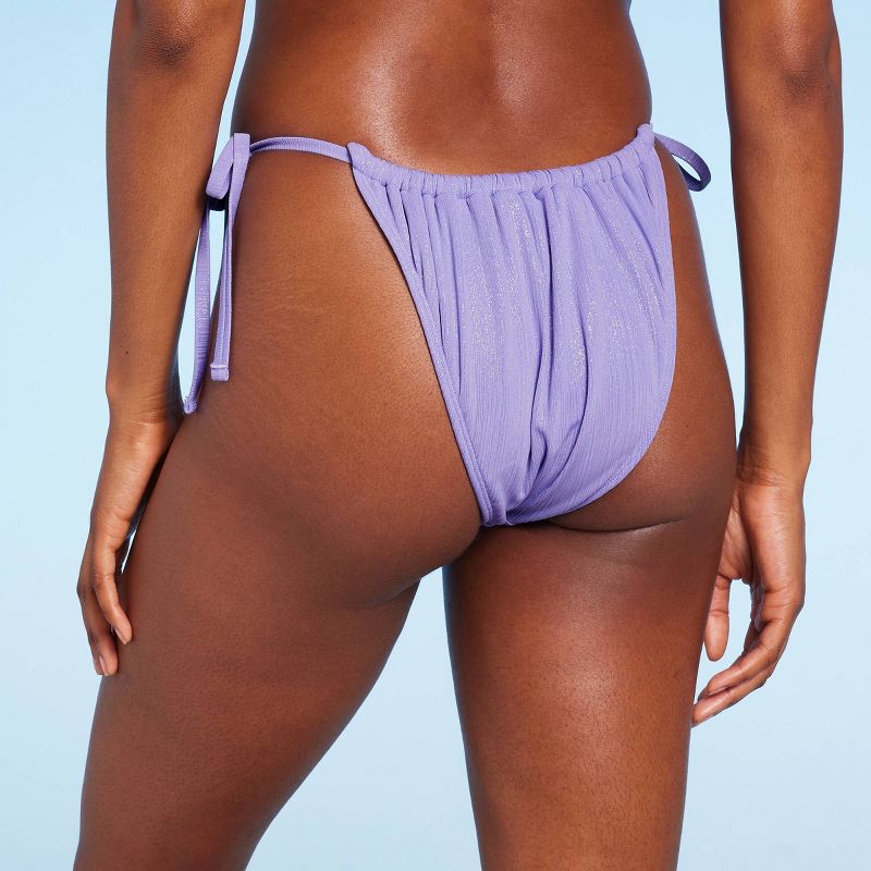 Women's Side-Tie Adjustable Extra High Leg Lurex Plisse Textured Bikini Bottom - Wild Fable™, 3 of 13
