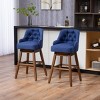 Bar Stools Counter Height Chairs Set Of 2 ,Kitchen Chairs 360 Degree Swivel Wood Legs,Dining Chairs Linen Fabric With Footrest-Cuddlewood - 2 of 4