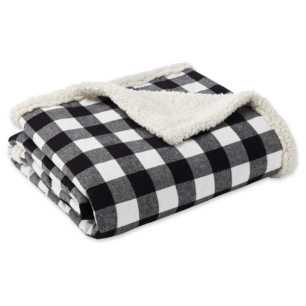 Photos - Duvet Eddie Bauer 50"x60" Cabin Plaid Reversible Throw Blanket Black/White  