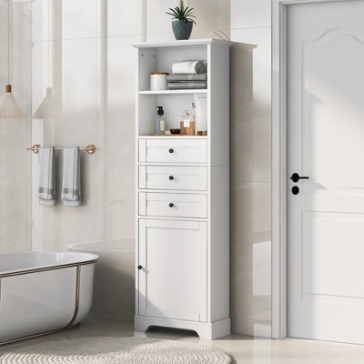 Grungis Tall Bathroom Storage Cabinet,Floor Cabinets with 3 Drawers and Adjustable Shelves,Storage Cabinet for Bathroom