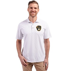 Milwaukee Brewers Cutter & Buck Virtue Eco Pique Tile Print Recycled Mens Polo - 1 of 1