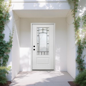 36 x 80 Smooth Fiberglass Entry Door with Brickmould,3/4 View Frosted Glass - Classic Style for Home's Front Entrance - 1 of 4