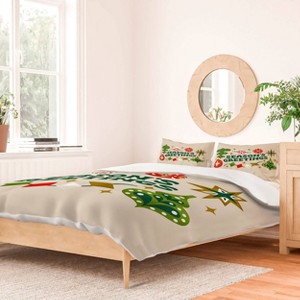 Deny Designs King Jessica Molina Seasons Greetings Vintage Ornaments Duvet Cover and Pillow Sham Cream - 1 of 4