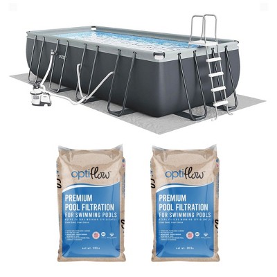 Intex Above Ground Swimming Pool Set, Ultra XTR 24' x 12' x 52" Rectangular Frame Bundled with OptiFlow Premium Filter Sand, 50 lb Bag