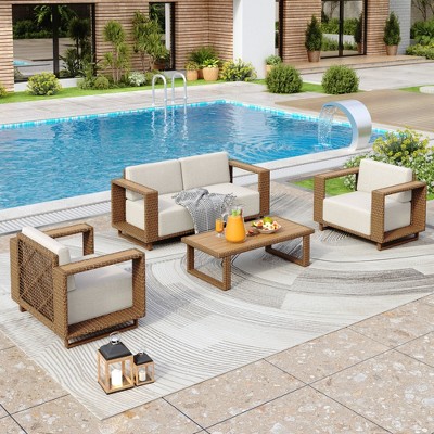Captiva Designs Outdoor Patio Furniture Sectional Wicker Sofa Conversation Set with 9.8 Inch Thick Cushions