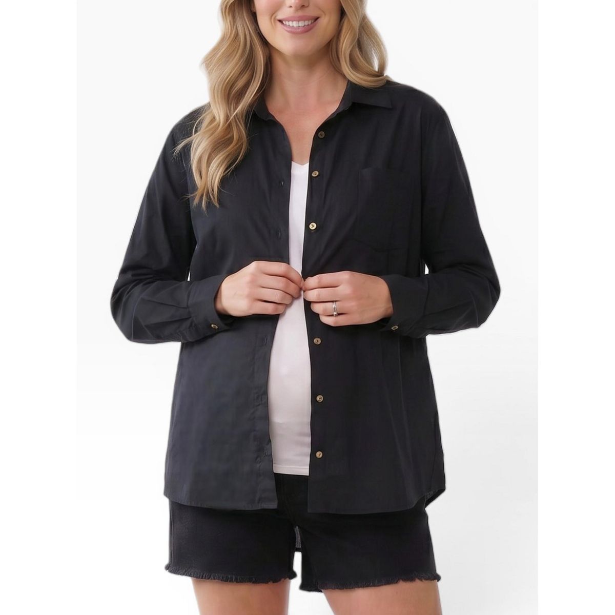 Women's Long Sleeve Button-Up Poplin Shirt | Motherhood Maternity - thumbnail 4