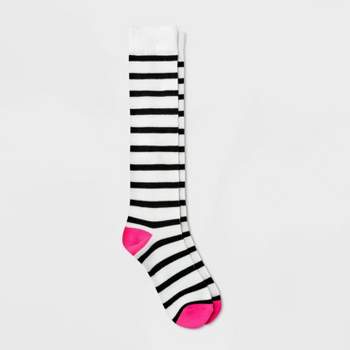 Knee High Socks  Black Rainbow Tube Socks for Men and Women