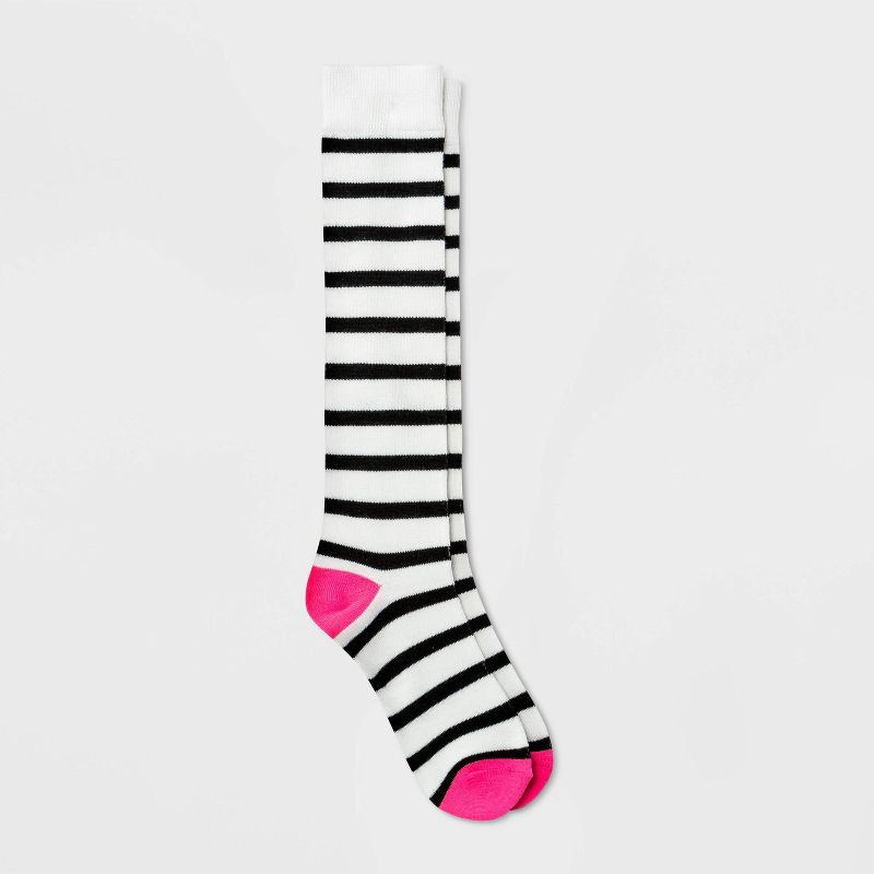 Women&#39;s Striped Knee High Socks - Xhilaration&#8482; White/Black/Pink 4-10, 1 of 3