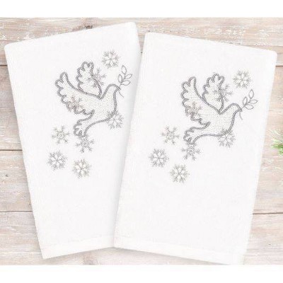 Linum Home Textiles Monogrammed Luxury 100% Turkish Cotton Red Snow Flake Hand Towels - Set of 2