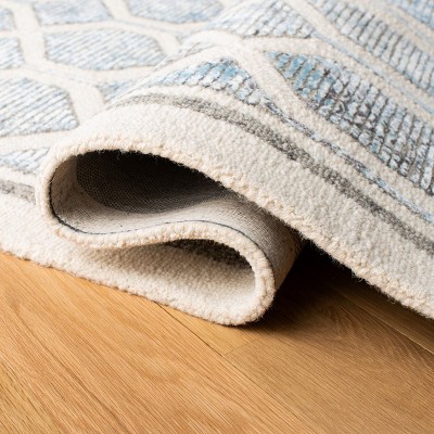 Ivory and Blue Hand-Tufted Wool Geometric Rug